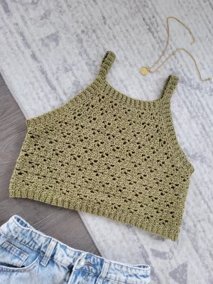 Lace Cropped Tank Top - Green (S)
