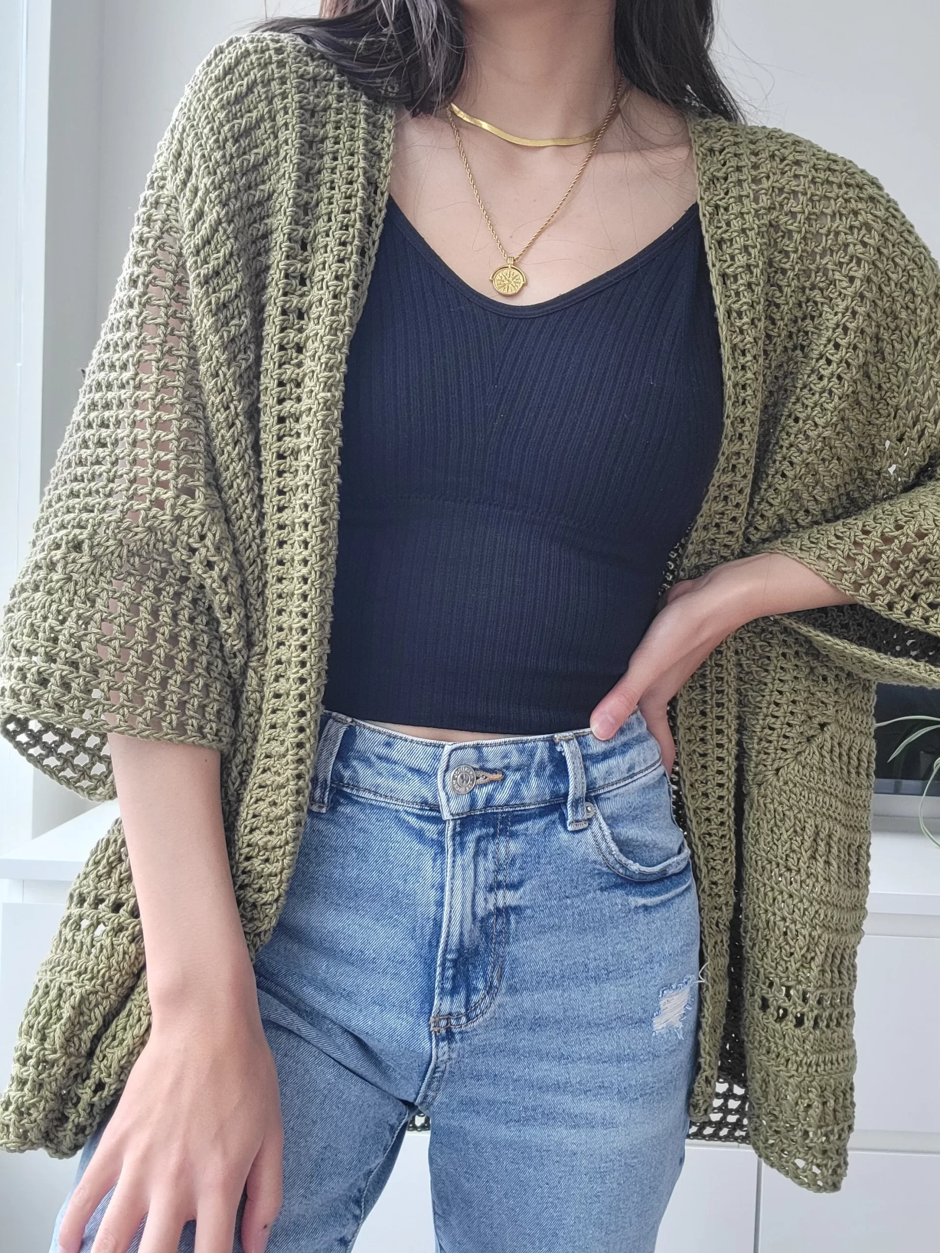 Mesh Boho Cardigan - Olive Green (S)