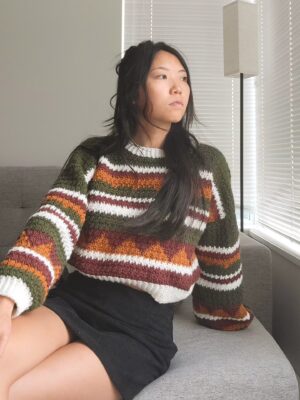 Earthy Autumn Wool Striped Sweater (S)