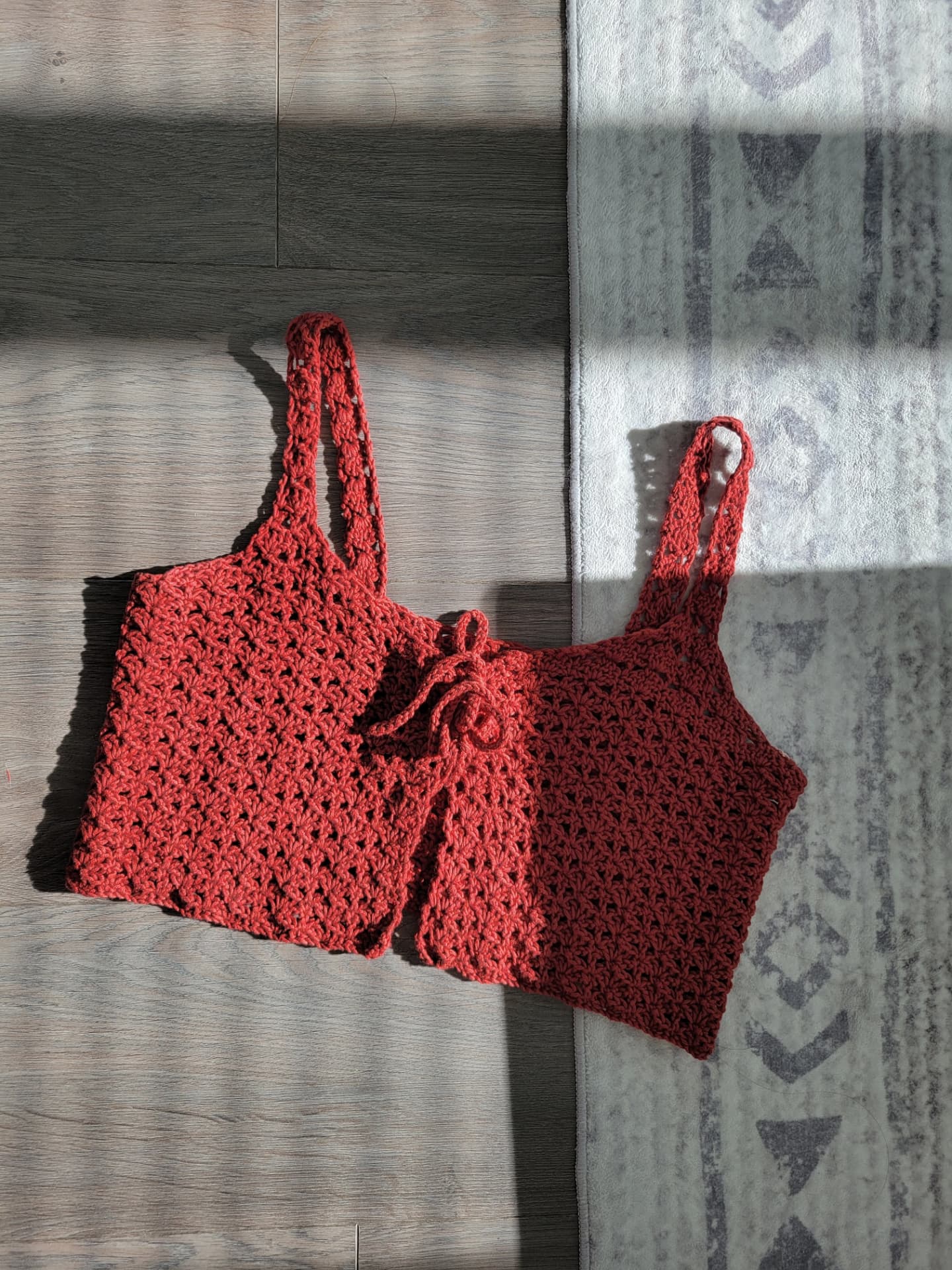 Tie-Front Lace Tank Top - Warm Red (S) - Image 2