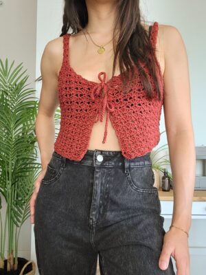 Tie-Front Lace Tank Top - Warm Red (S)
