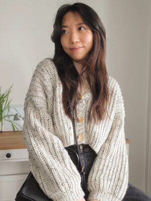 White Ribbed Cardigan with Flecks (S)